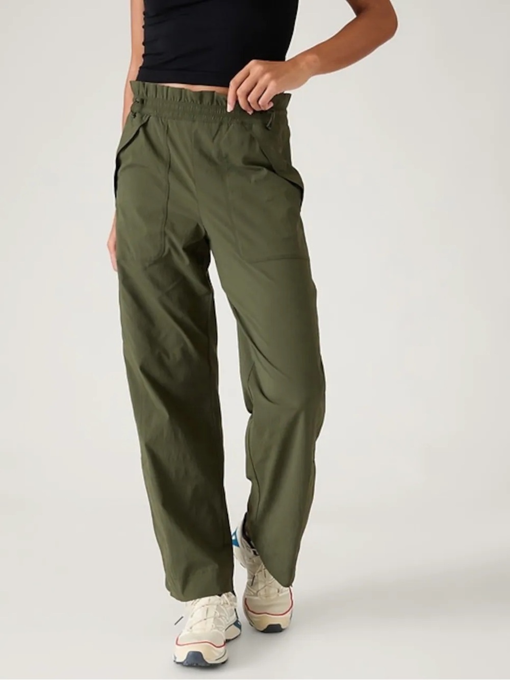 Athleta Trekkie High Rise Parachute Pants Size 12 Olive Green